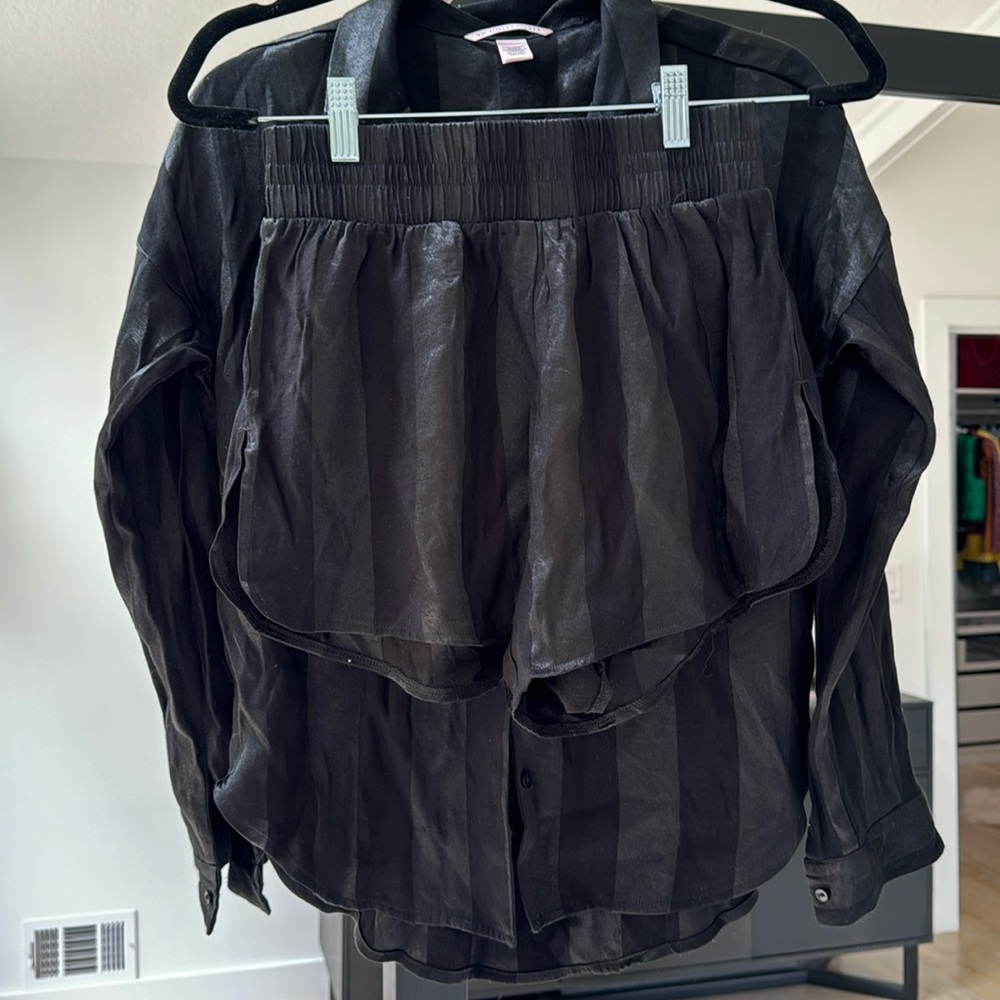 Victoria's Secret Black Layered Satin Pajama Top